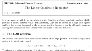 The Linear Quadratic Regulator
