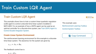 Train Custom LQR Agent with MATLAB