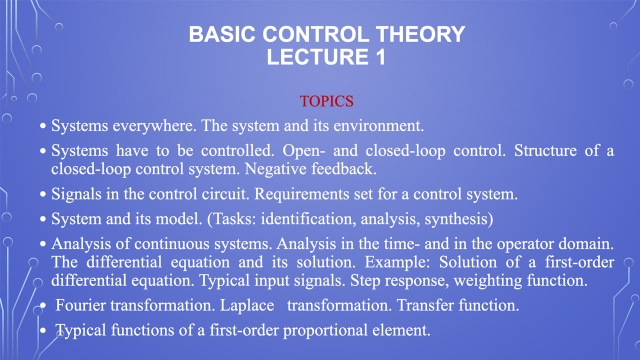 Basic course of control theory (Hungarian and English)