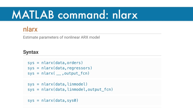 MATLAB Documentation page: nlarx command