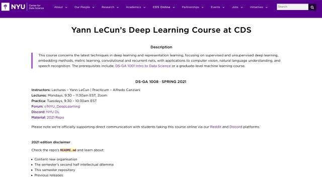 Yann LeCun’s Deep Learning Course at CDS